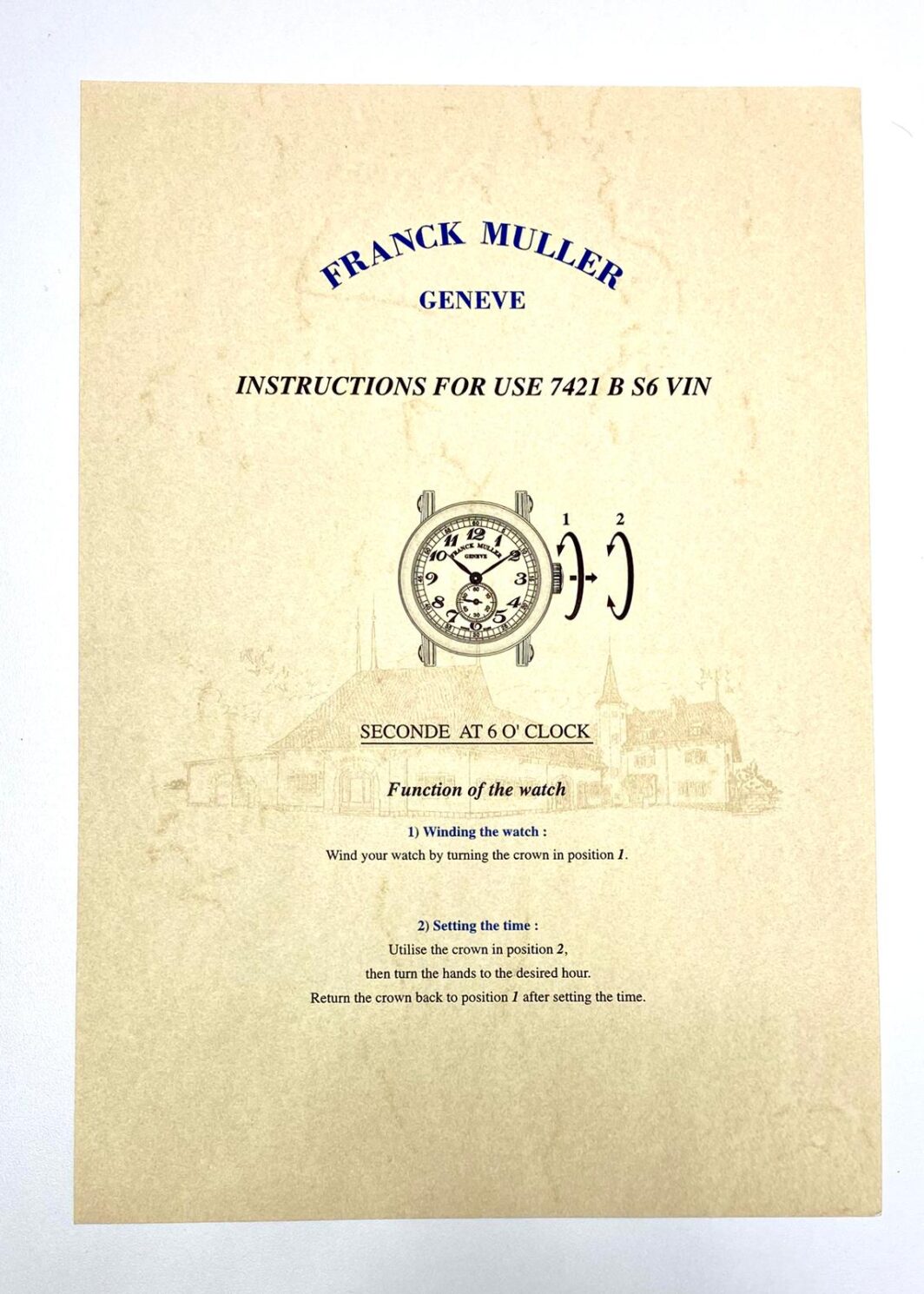 Franck Muller Geneve Instructions For Use 7421 B S6 VIN Anleitung/Beschreibung