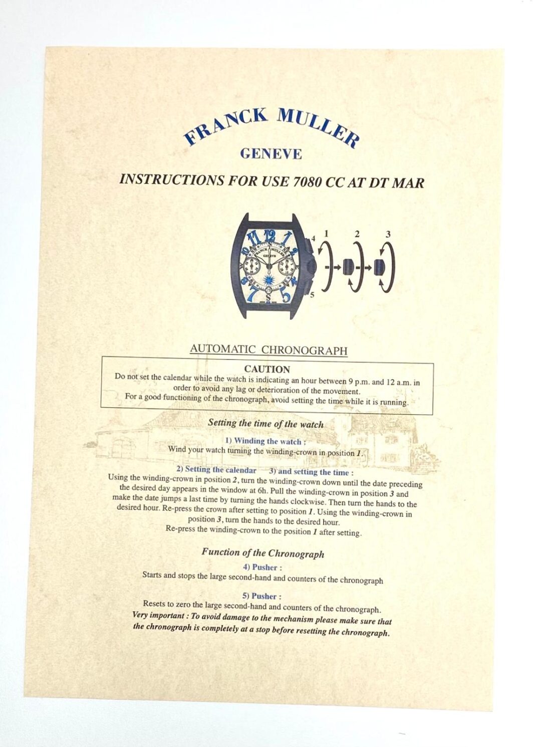 Franck Muller Geneve Instruction for use 7080 CC AT DT MAR Anleitung/Beschreibung
