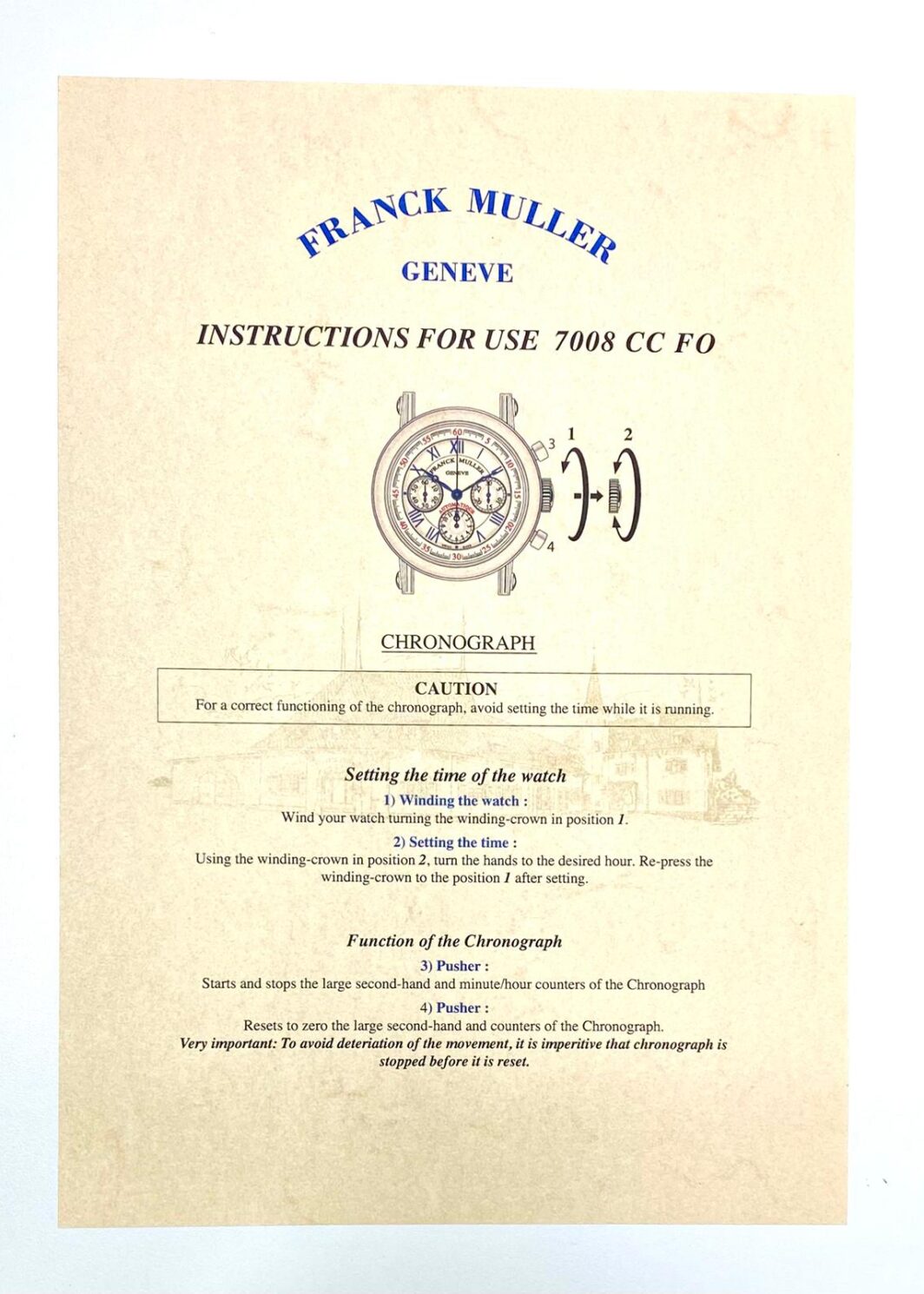 Franck Muller Geneve Instructions For Use 7008 CC FO Anleitung/Beschreibung