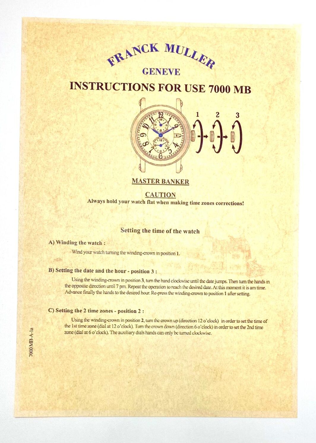 Franck Muller Genève Instructions For Use 7000 MB Anleitung/Beschreibung