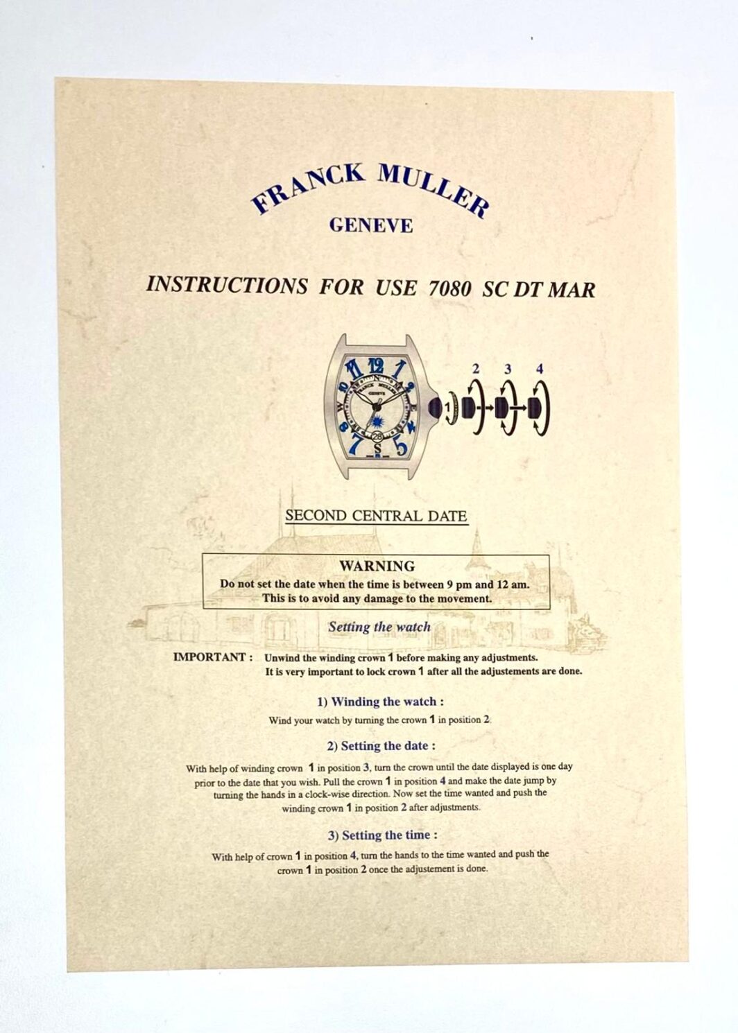 Franck Muller Geneve Instruction for use 7080 CC AT DT MAR Anleitung/Beschreibung
