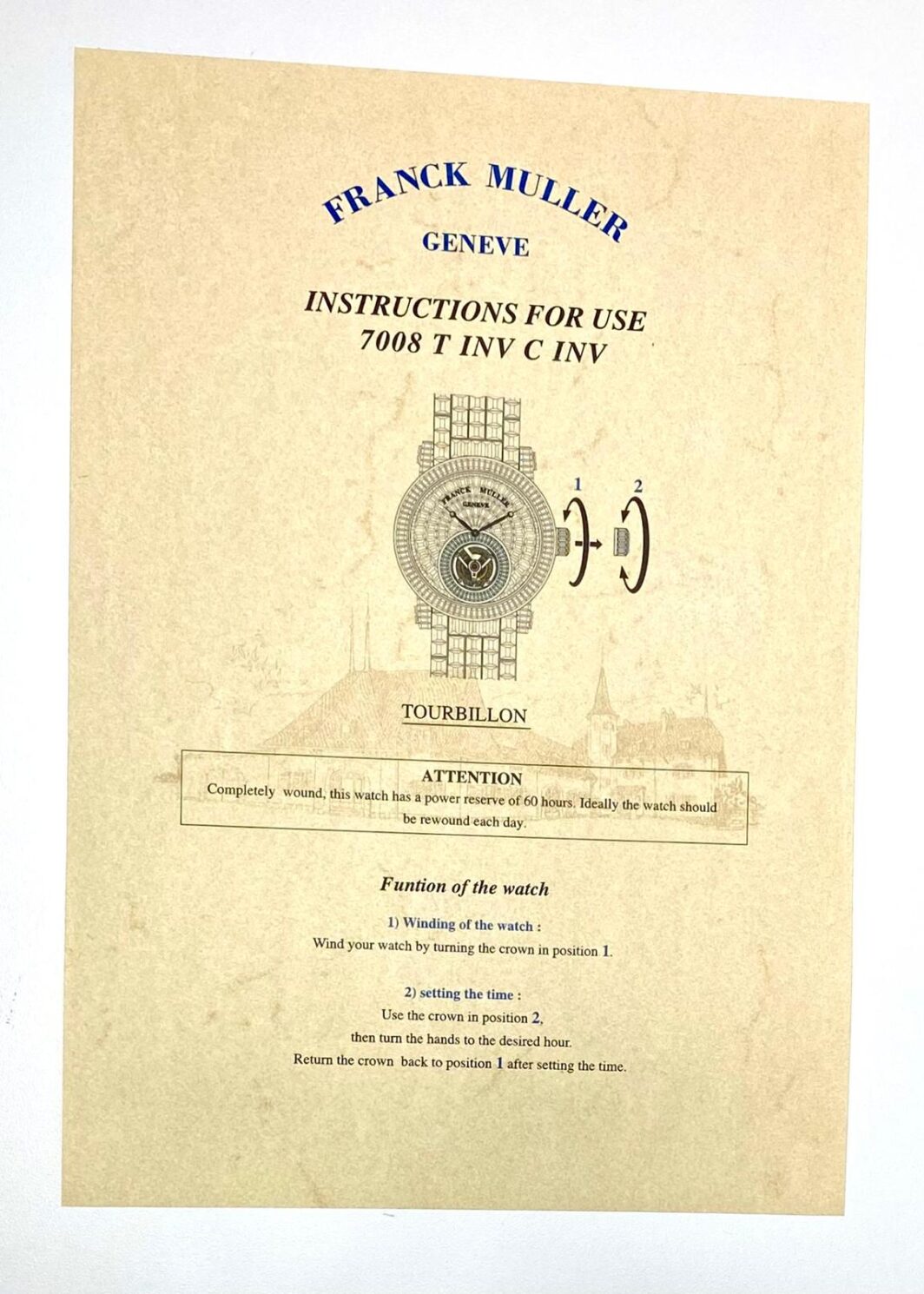 Franck Muller Geneve Instruction for use 7008 T INV C INV Anleitung/Beschreibung