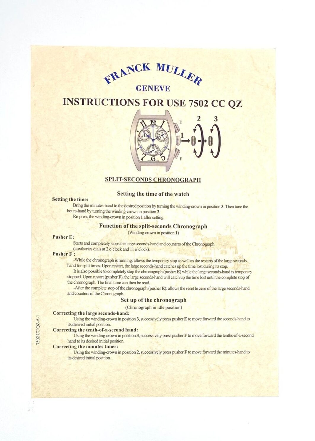 Franck Muller Geneve Instruction for use 7502 CC QZ Anleitung/Beschreibung