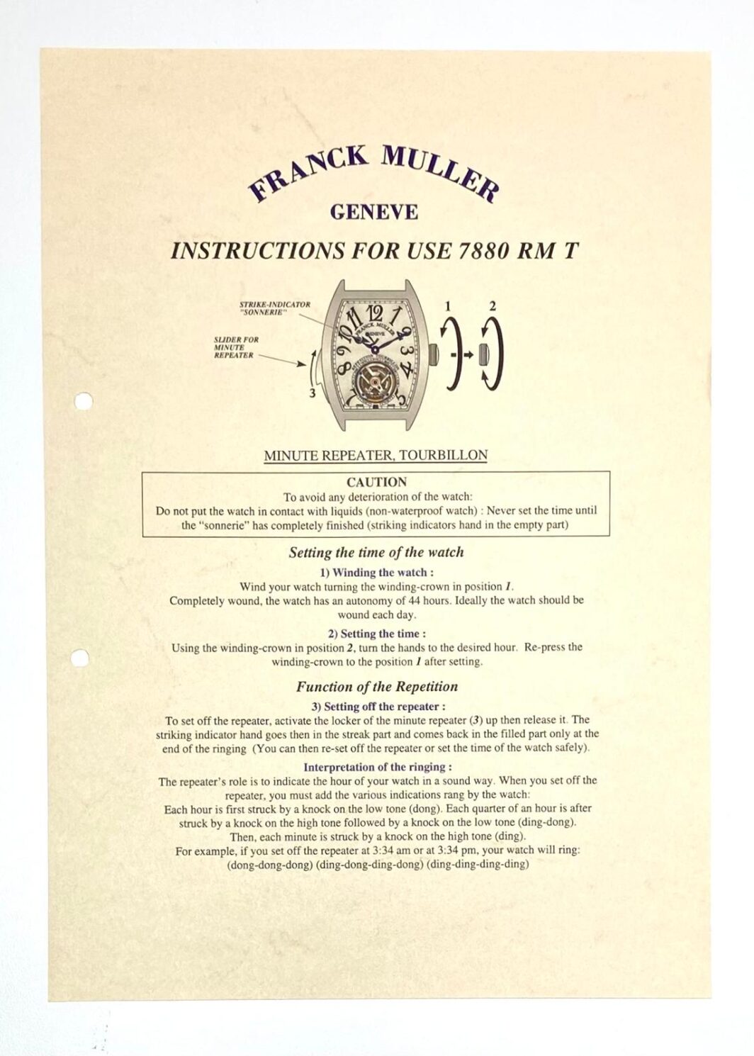 Franck Muller Geneve Instruction for use 7880 RM T Anleitung/Beschreibung