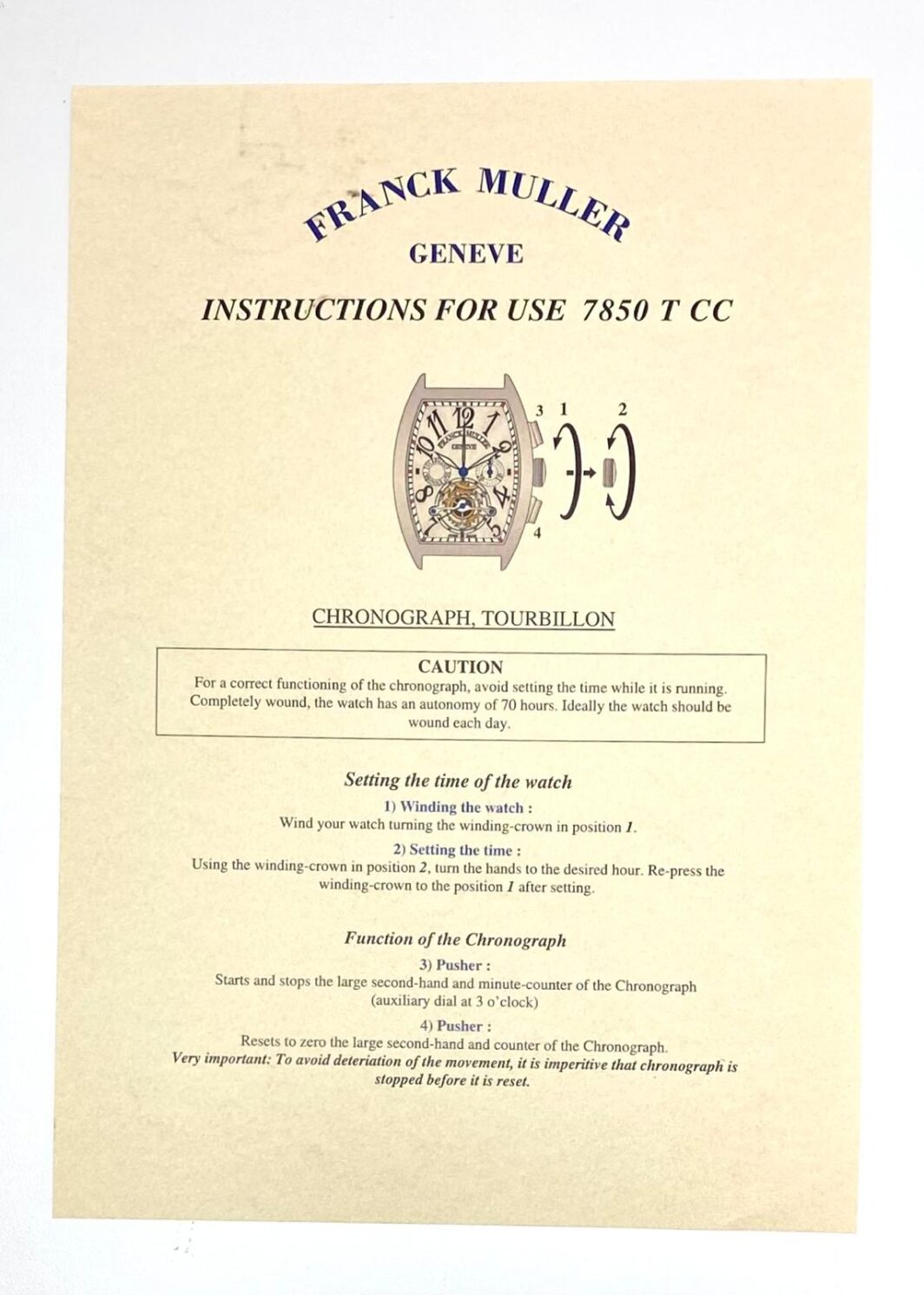 Franck Muller Geneve Instruction for use 7850 T CC Anleitung/Beschreibung