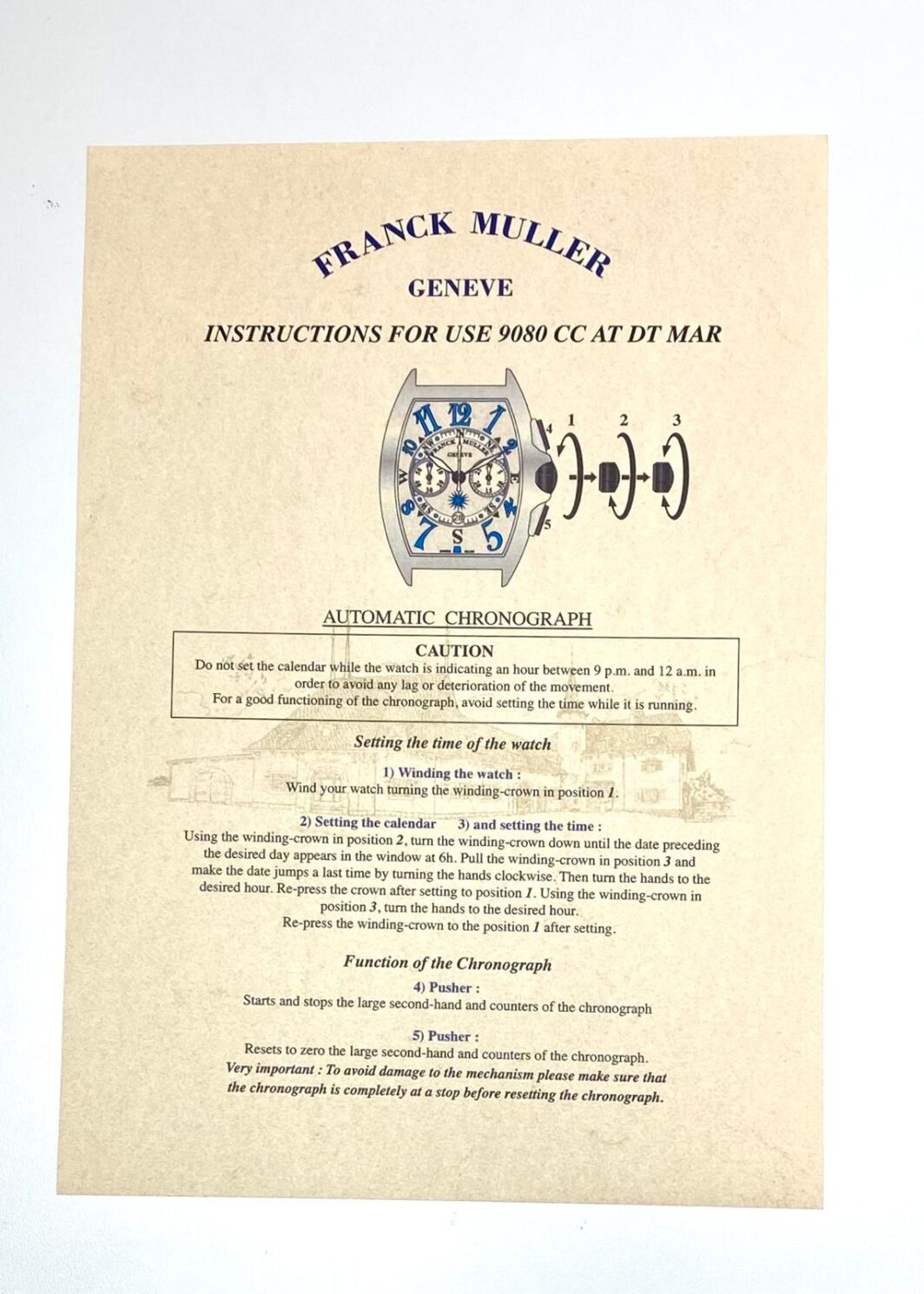 Franck Muller Geneve Instructions for use 9080 CC AT DT MAR Anleitung/Beschreibung