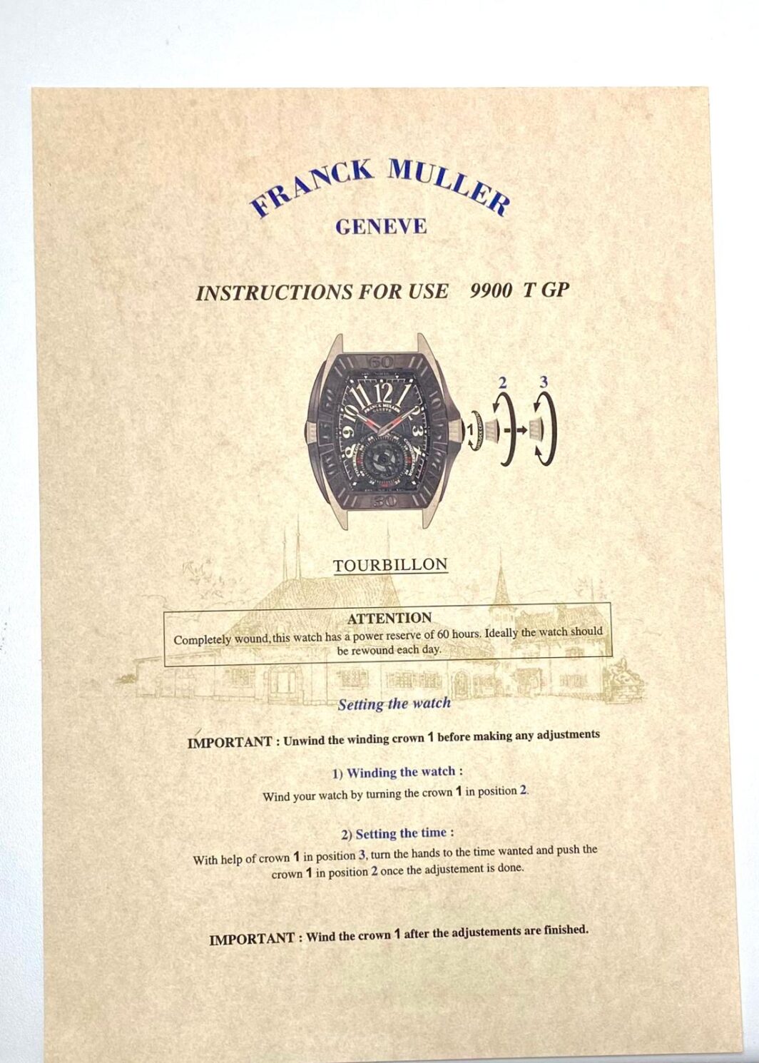 Franck Muller Geneve Instructions for use 9900 T GP Anleitung/Beschreibung