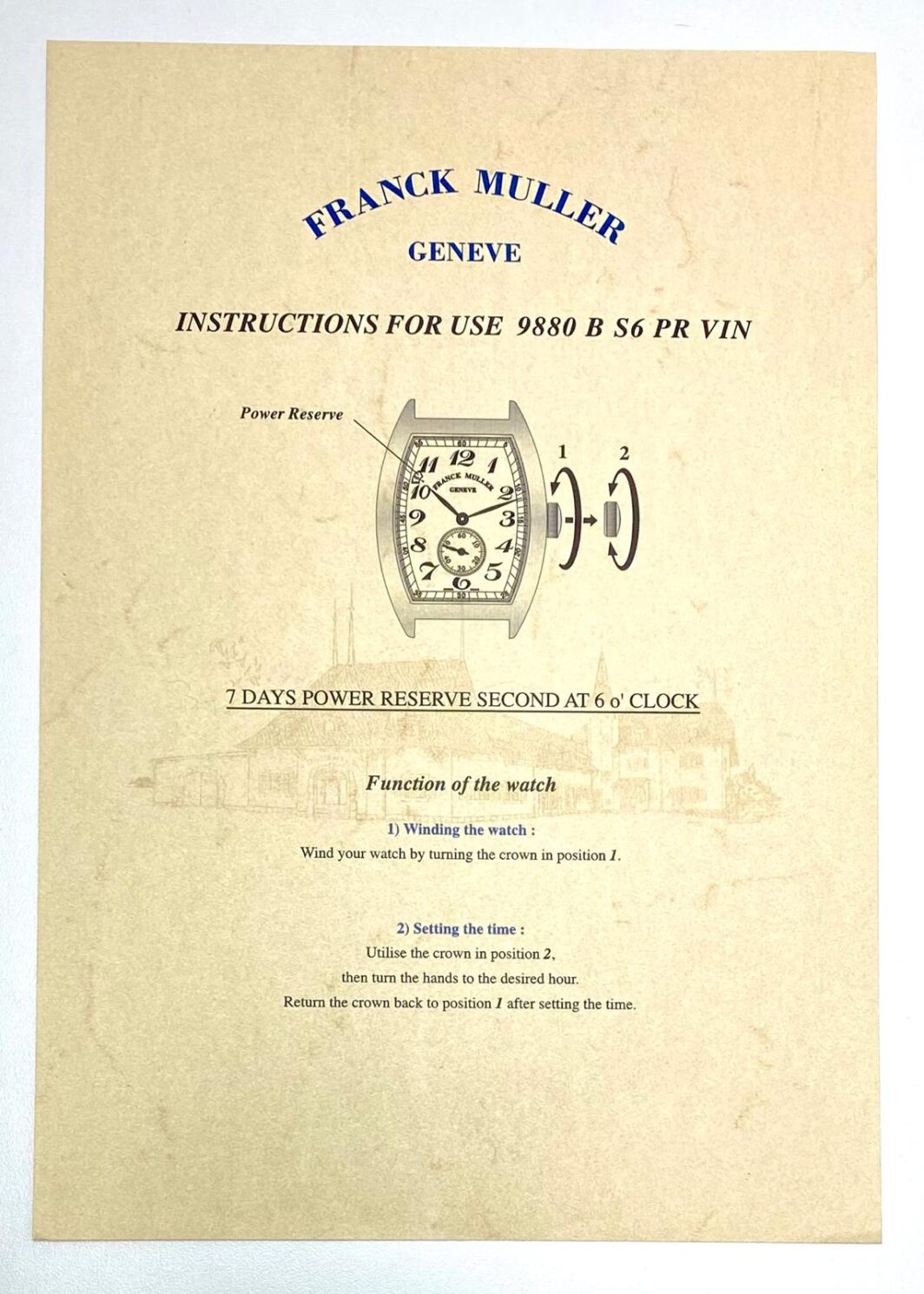 Franck Muller Geneve Instructions for use 9880 B S6 PR VIN Anleitung/Beschreibung