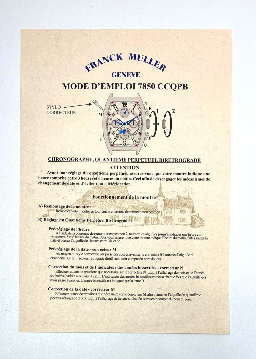 Franck Muller Geneve Mode D´Emploi 7850 CCQPB Anleitung/Beschreibung