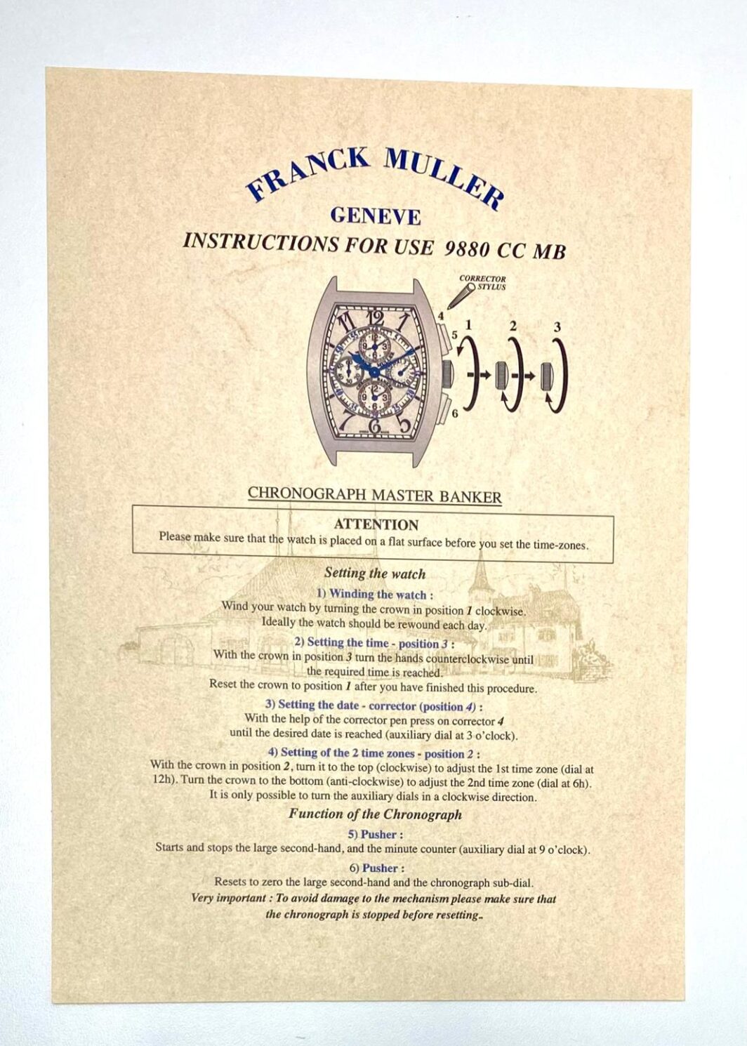 Franck Muller Geneve Instructions for use 9880 CC MB Anleitung/Beschreibung