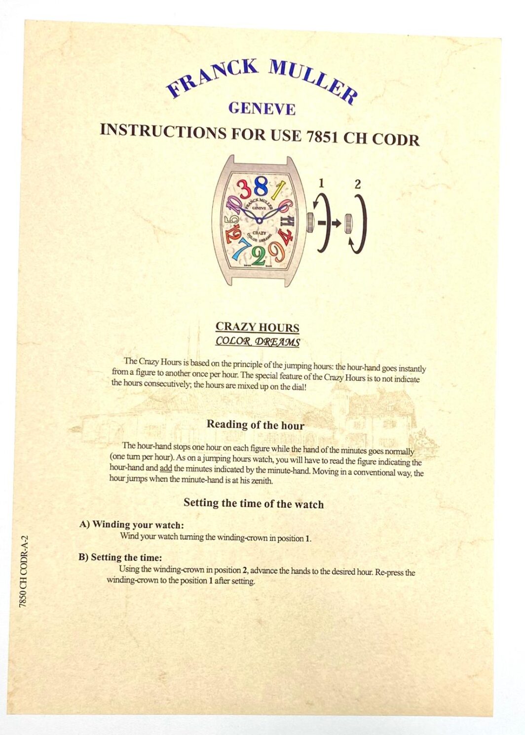 Franck Muller Genève Instructions For Use 7851 CH D COL DRM Anleitung/Beschreibung